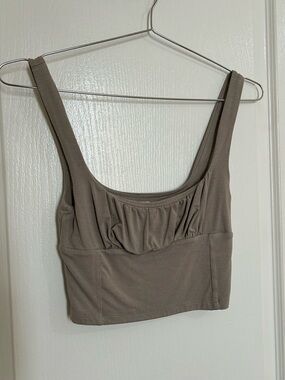 Aritzia Taupe Ruched Cropped Tank